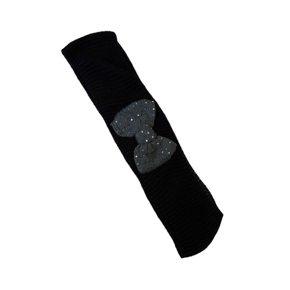 Betsey Johnson Black chunky Knit gray sequin bow infinity scarf one size - Picture 2 of 5